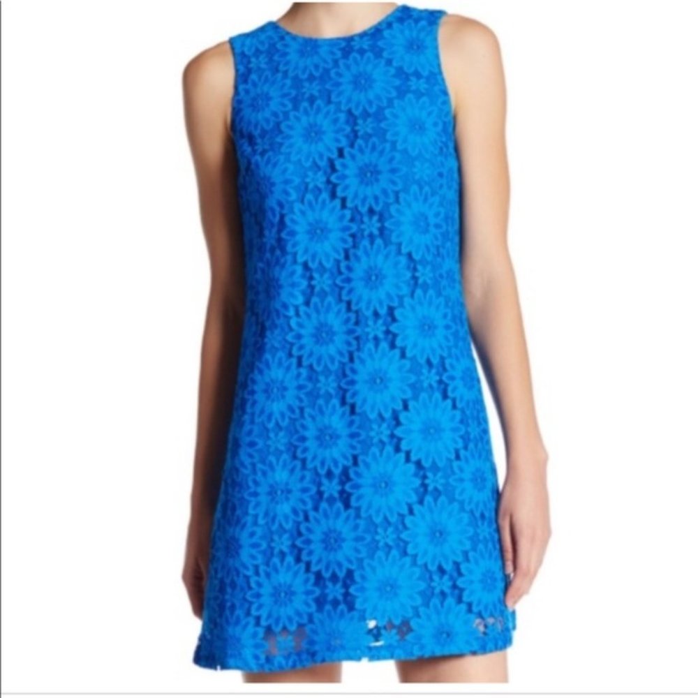 Blue lace shift dress